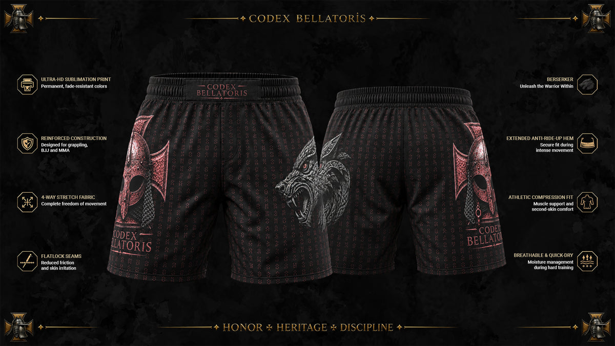 Berserker Performance Shorts — Codex Bellatoris product visualisation