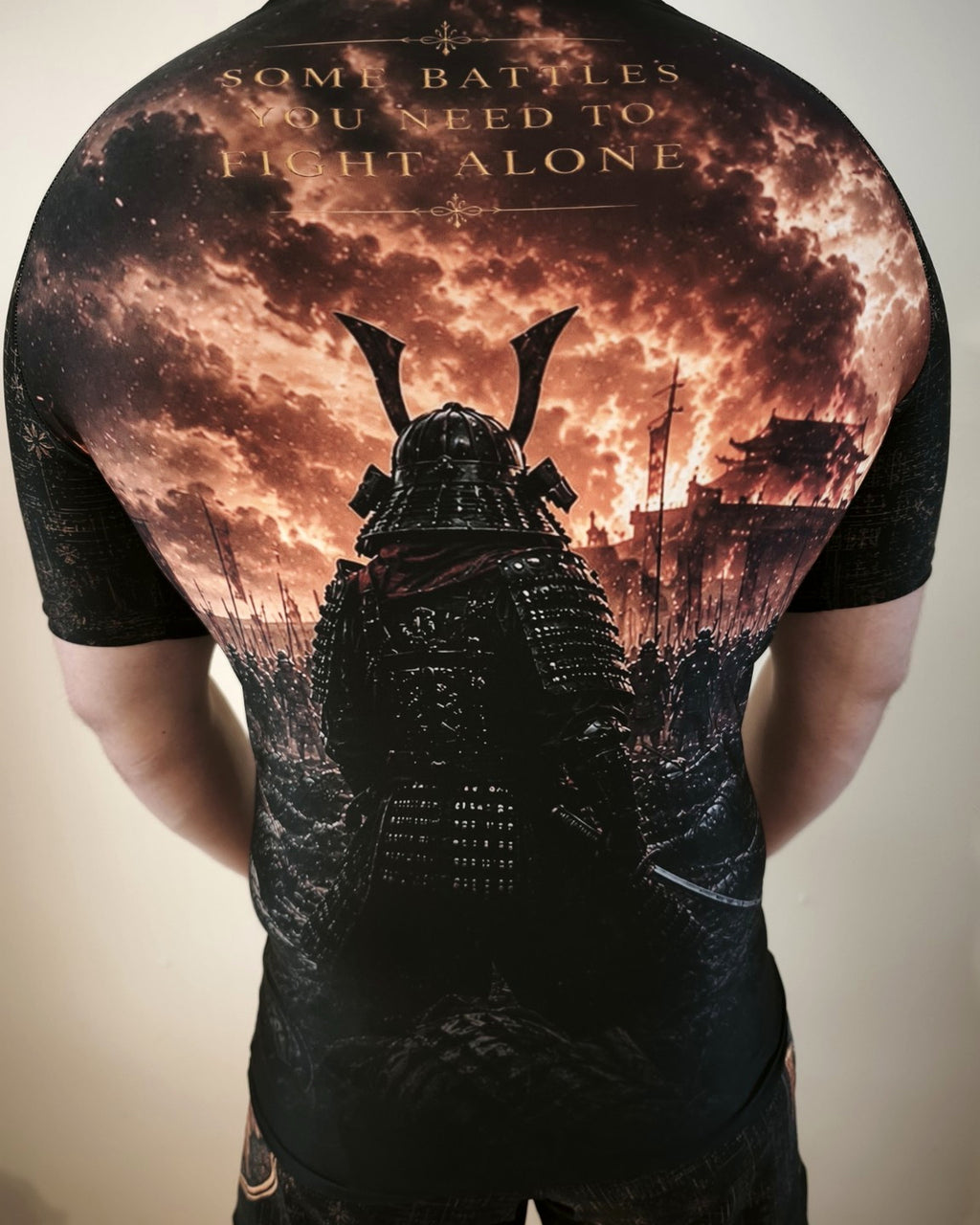 Bushi Short Sleeve Rashguard — back warrior artwork — Codex Bellatoris