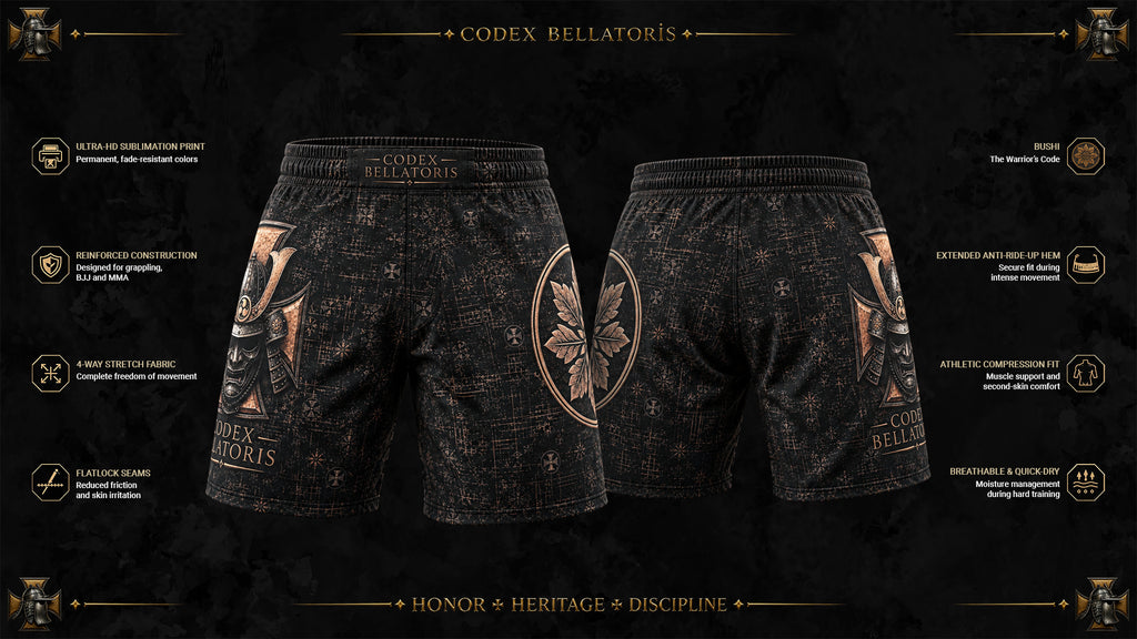 Bushi Performance Shorts — Codex Bellatoris product visualisation