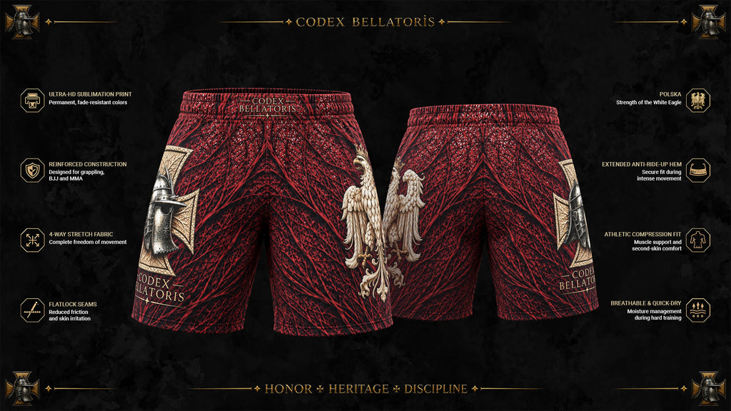 Polska Performance Shorts — Codex Bellatoris product visualisation