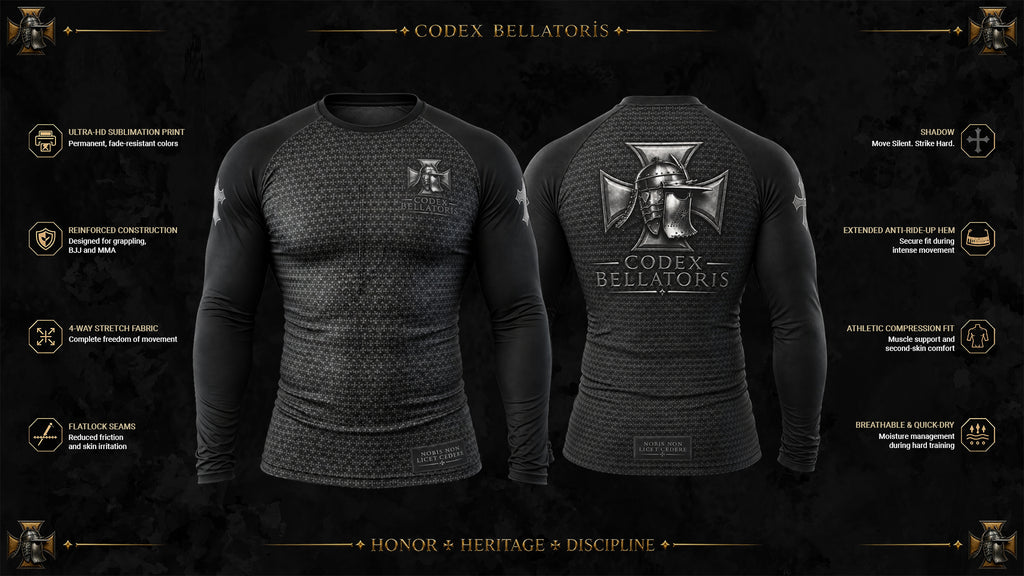Shadow Long Sleeve Rashguard — Codex Bellatoris product visualisation