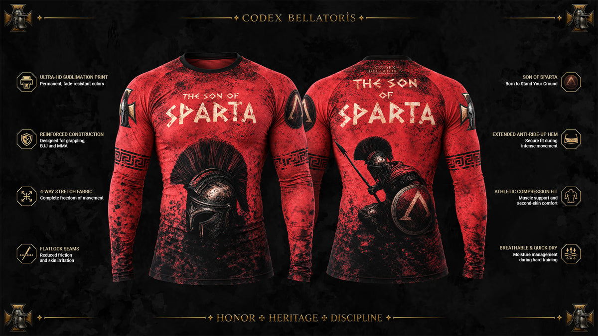 The Son Of Sparta Long Sleeve Rashguard — Codex Bellatoris product visualisation